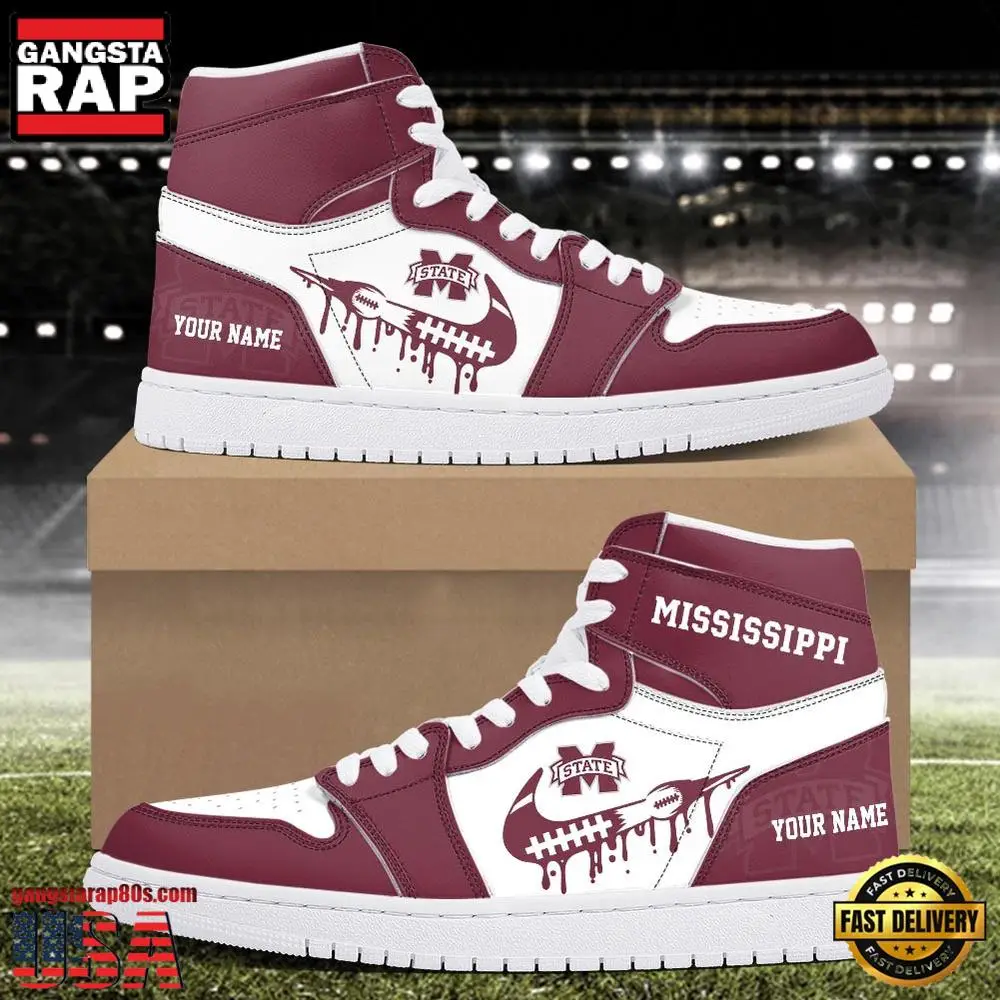 NCAA Mississippi State Bulldogs Grunge Style Custom Name Air Jordan 1 Hightop Shoes