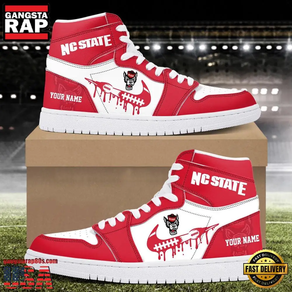 NCAA NC State Wolfpack Grunge Style Custom Name Air Jordan 1 Hightop Shoes NCAA NC State Wolfpack Grunge Style Custom Name Air Jordan 1 Hightop Shoes - Image 1