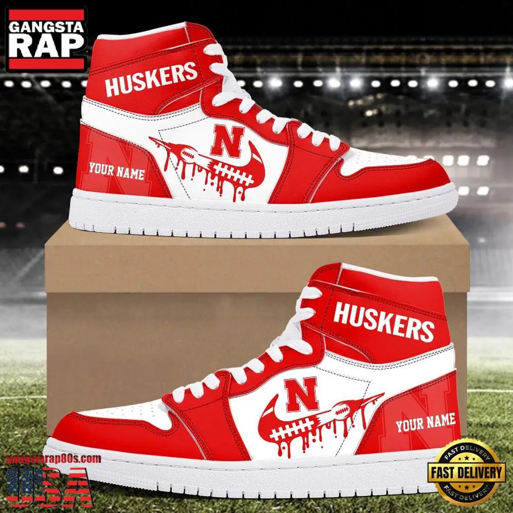 NCAA Nebraska Cornhuskers Grunge Style Custom Name Air Jordan 1 Hightop Shoes