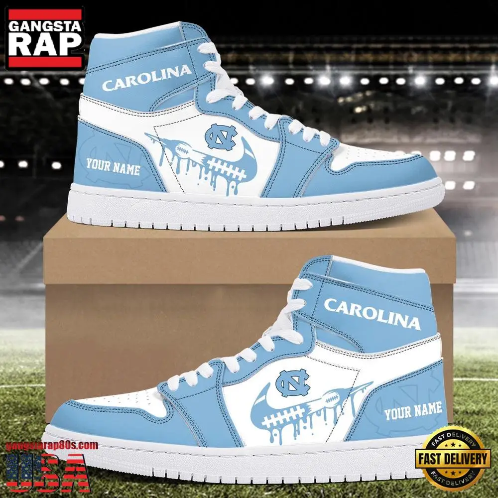 NCAA North Carolina Tar Heels Grunge Style Custom Name Air Jordan 1 Hightop Shoes