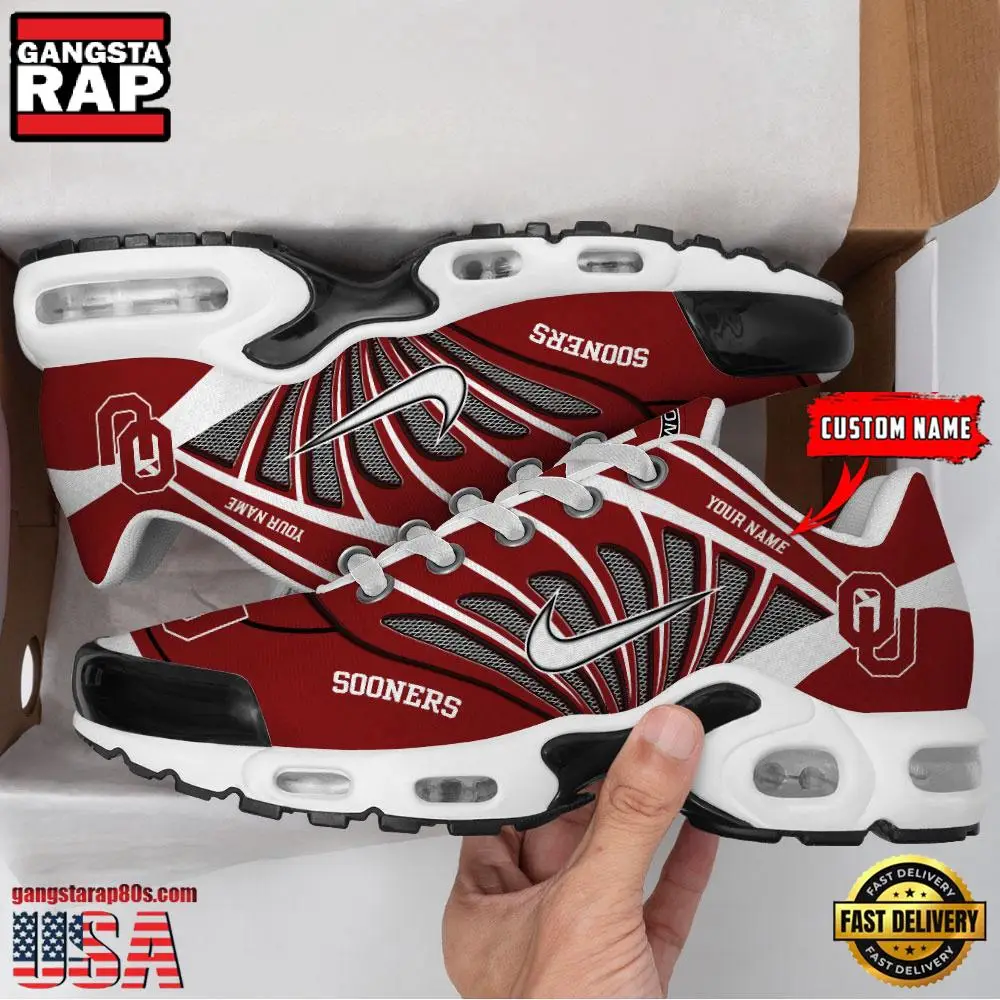 NCAA Oklahoma Sooners Sport Football Logo Custom Name Air Max Plus Shoes Running Sneakers NCAA Oklahoma Sooners Sport Football Logo Custom Name Air Max Plus Shoes Running Sneakers - Image 1