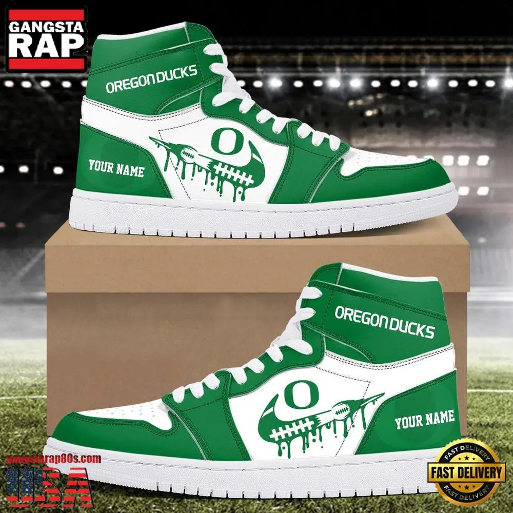 NCAA Oregon Ducks Grunge Style Custom Name Air Jordan 1 Hightop Shoes