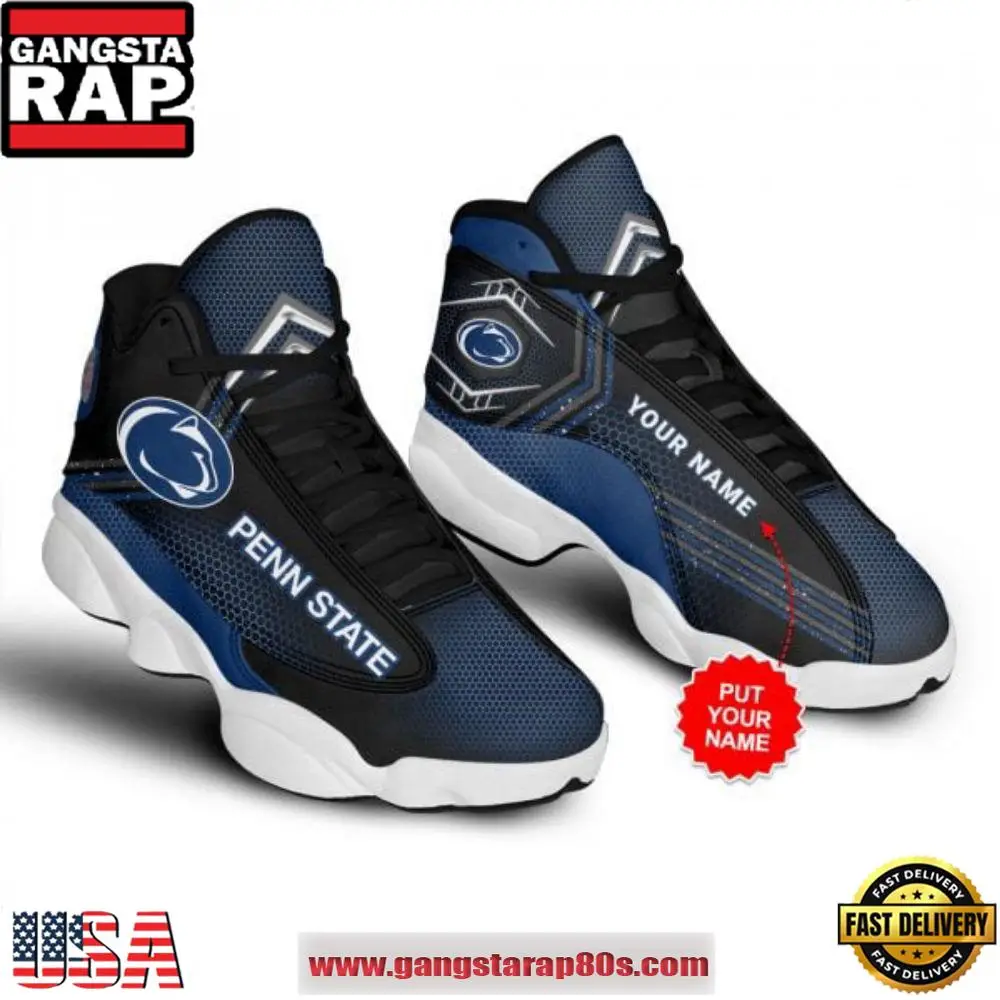 NCAA Penn State Nittany Lions Custom Name Blue Black Air Jordan 13 Shoes Running Sneakers NCAA Penn State Nittany Lions Custom Name Blue Black Air Jordan 13 Shoes Running Sneakers - Image 1
