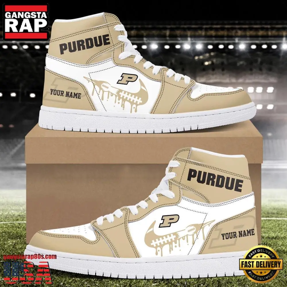 NCAA Purdue Boilermakers Grunge Style Custom Name Air Jordan 1 Hightop Shoes