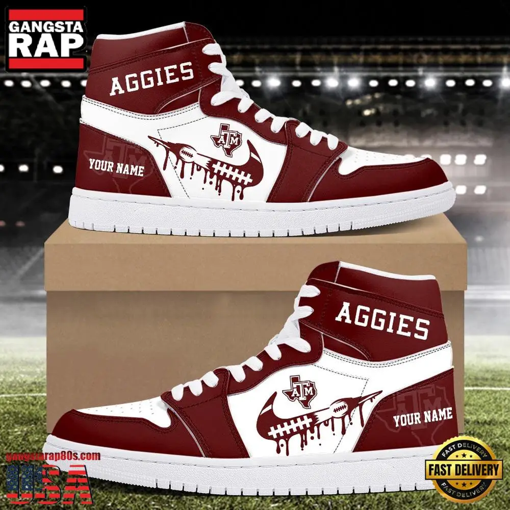 NCAA Texas A&ampM Aggies Grunge Style Custom Name Air Jordan 1 Hightop Shoes