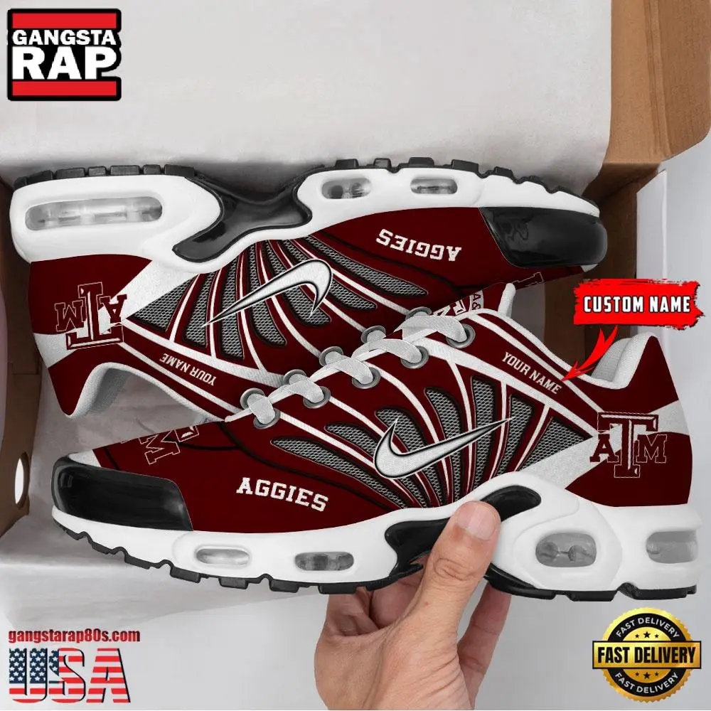 NCAA Texas A_M Aggies Sport Football Logo Custom Name Air Max Plus Shoes Running Sneakers NCAA Texas A_M Aggies Sport Football Logo Custom Name Air Max Plus Shoes Running Sneakers - Image 1