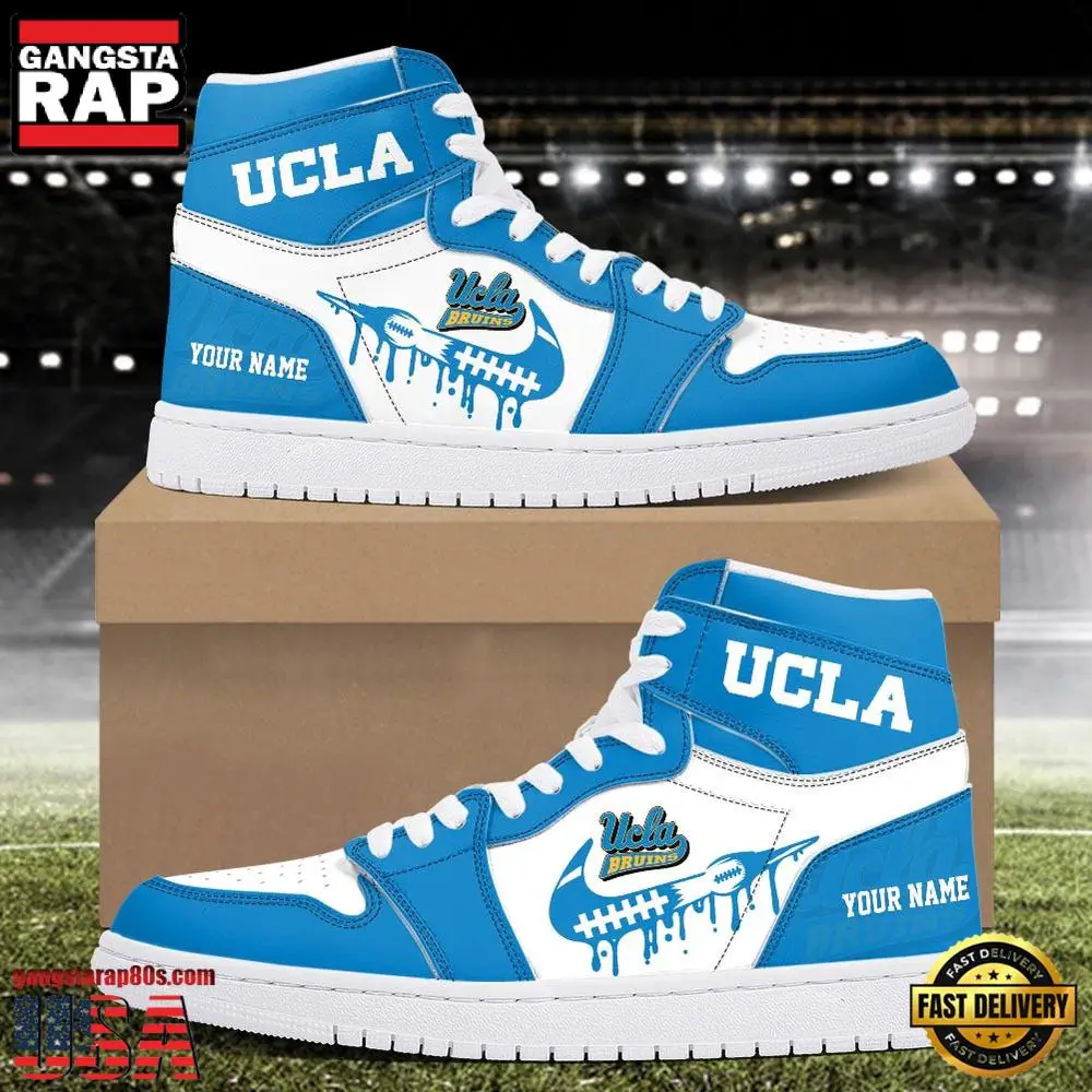 NCAA UCLA Bruins Grunge Style Custom Name Air Jordan 1 Hightop Shoes