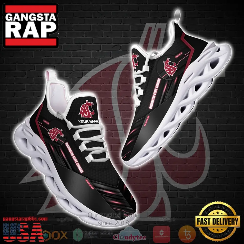 NCAA Washington State Cougars Custom Name Clunky Unique Design Max Soul Shoes Running Sneakers NCAA Washington State Cougars Custom Name Clunky Unique Design Max Soul Shoes Running Sneakers - Image 1