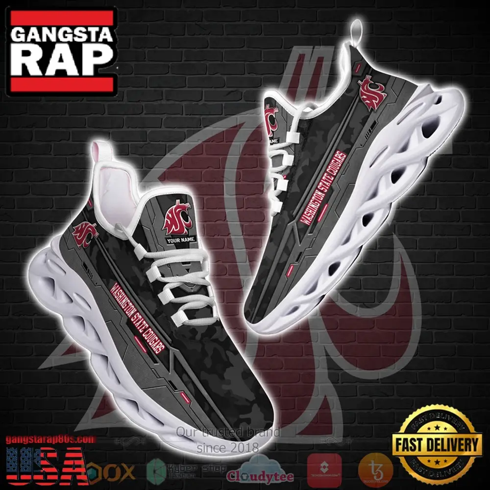 NCAA Washington State Cougars Football Team Custom Name Clunky Unique Design Max Soul Shoes Running Sneakers