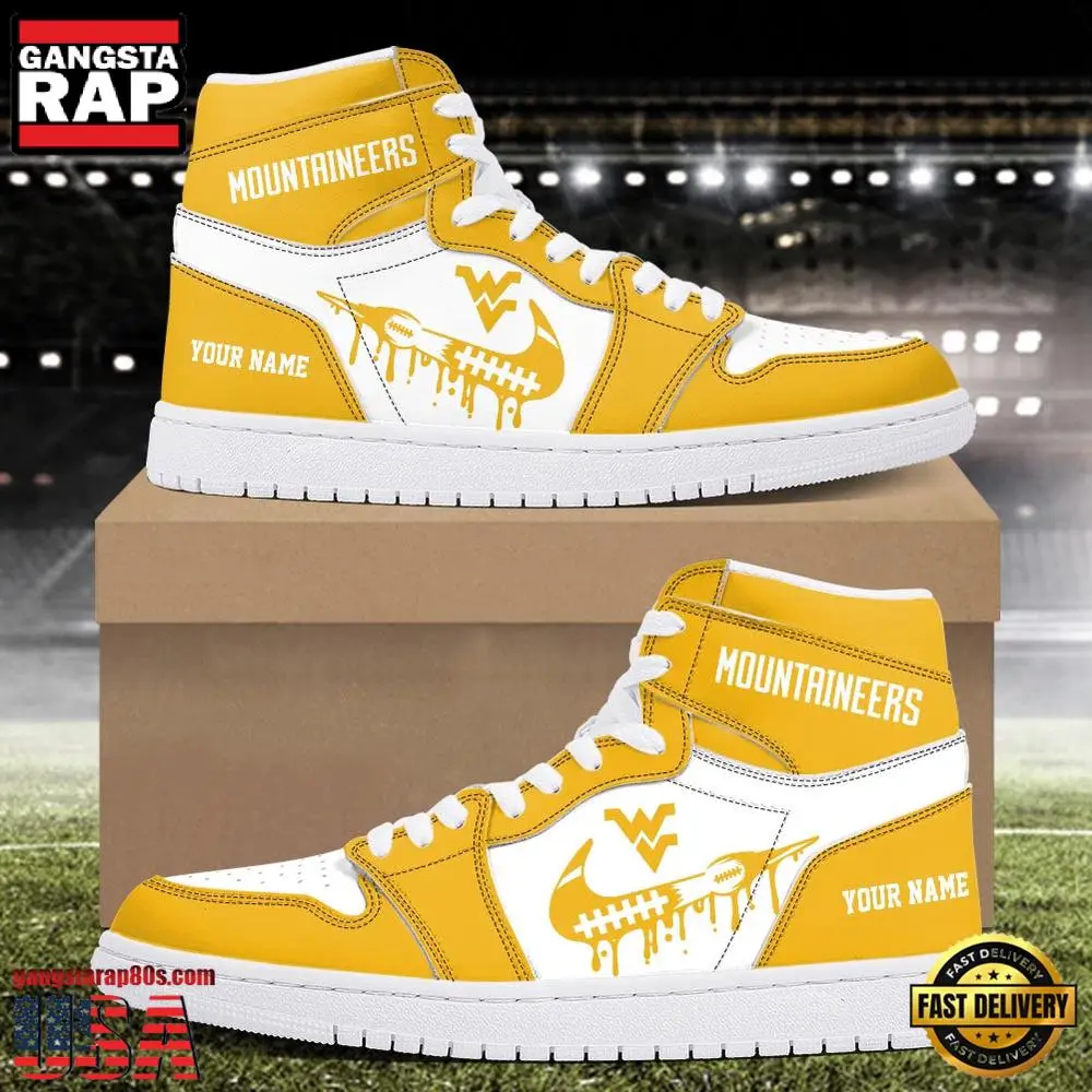 NCAA West Virginia Mountaineers Grunge Style Custom Name Air Jordan 1 Hightop Shoes