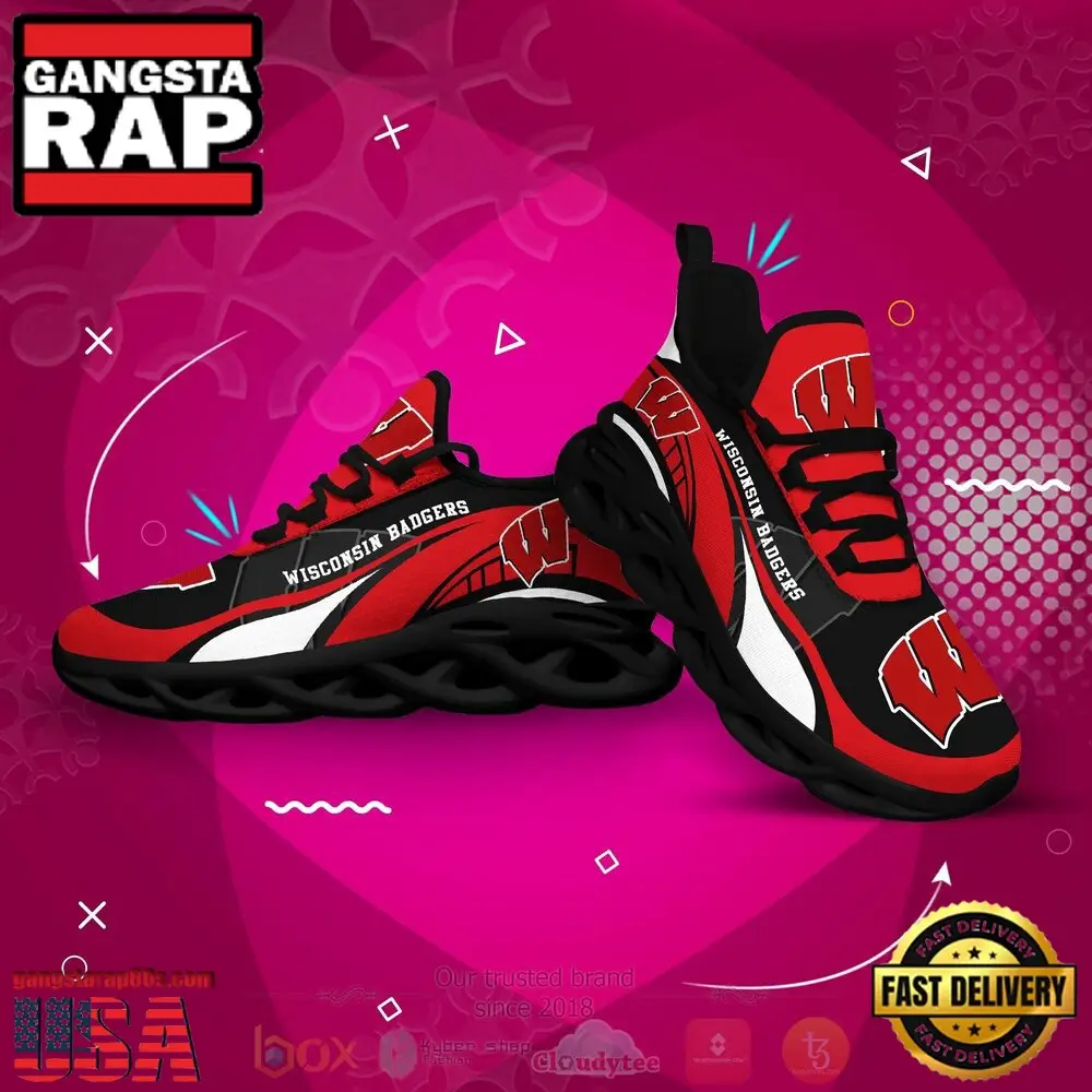 NCAA Wisconsin Badgers Football Clunky Unique Design Max Soul Shoes Running Sneakers NCAA Wisconsin Badgers Football Clunky Unique Design Max Soul Shoes Running Sneakers - Image 1
