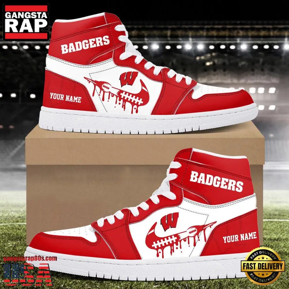 NCAA Wisconsin Badgers Sport Team CustomAir Jordan 1 Running Sneakers Shoes