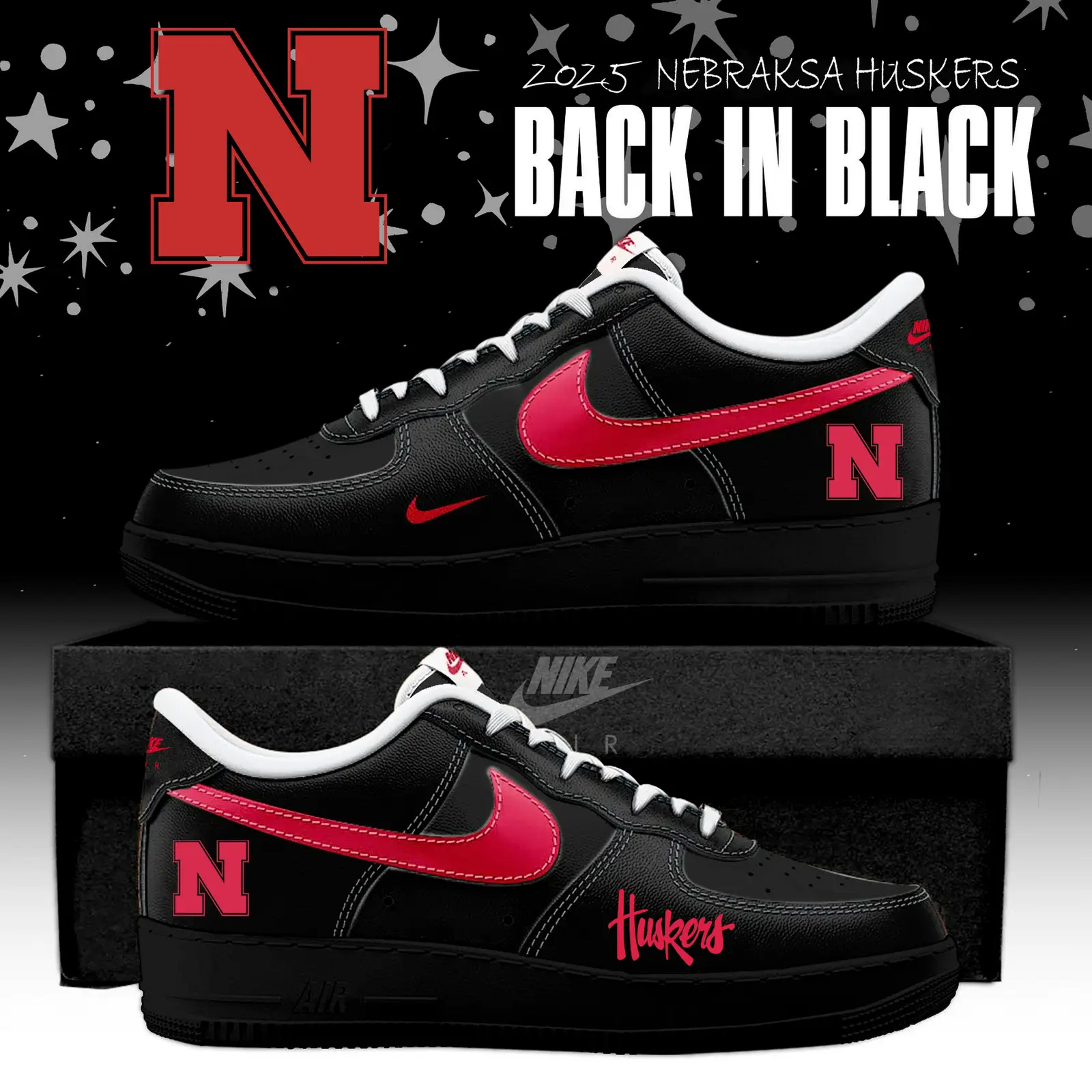 Nebraska Back In Black Limited Edition Air Force 1 | LC20