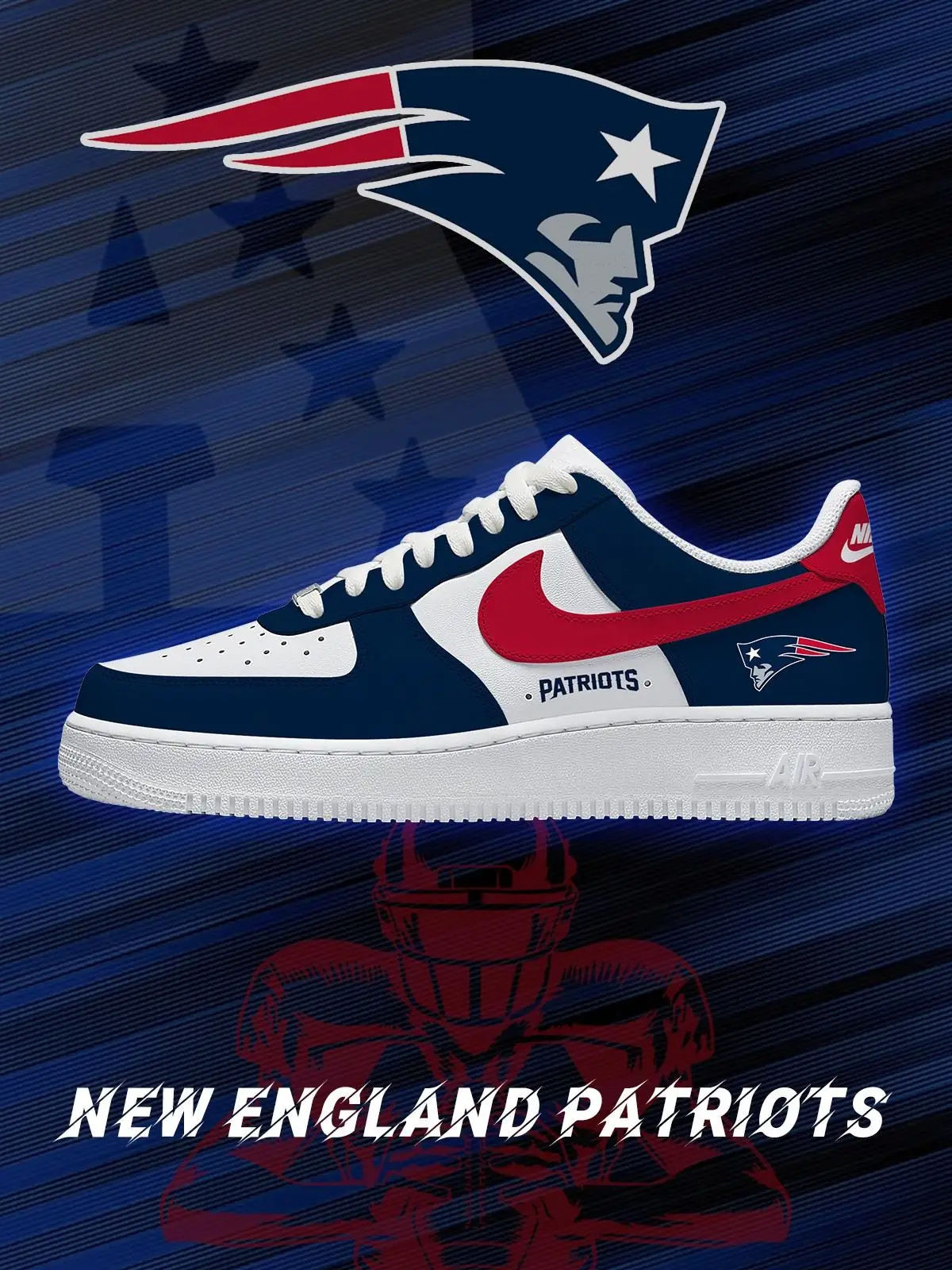 New England Football Custom Air Force 1 Sneakers - NFL Fan Edition | BR65