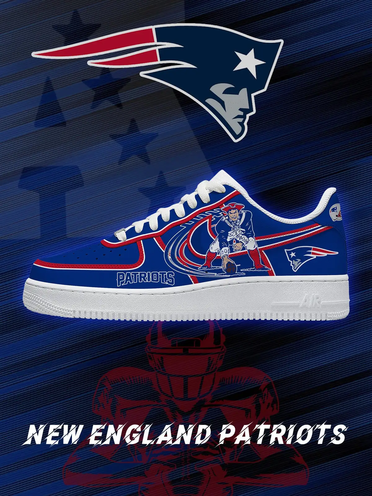 New England Football V.2 Custom Air Force 1 Sneakers - NFL Fan Edition | VX88