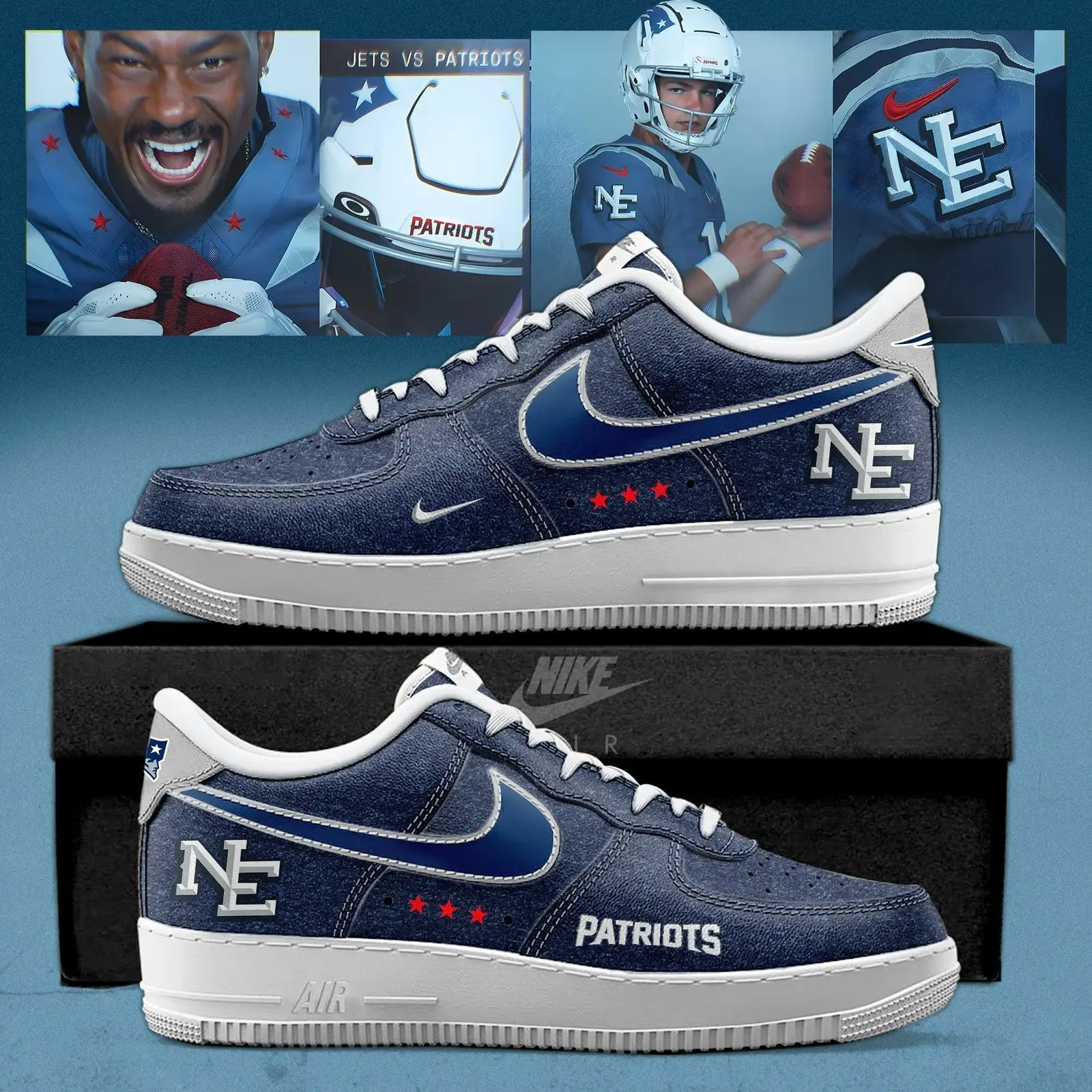 New England Patriots 2025 Rivalries Nor'Easter Storm Special Air Force 1 Sneakers