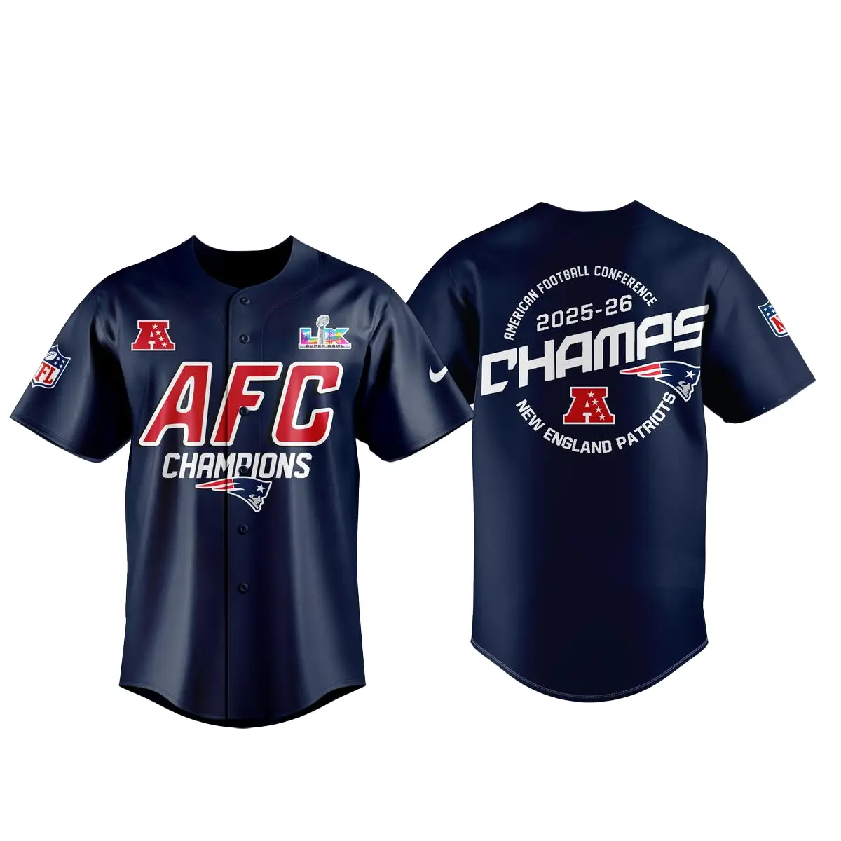 New England Patriots AFC Champions 2025-2026 Baseball Jersey - Tazila