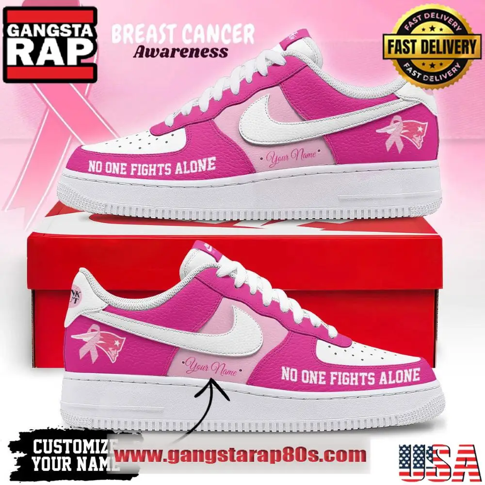 New England Patriots Breast Cancer Awareness October Custom Air Force 1 Running Sneakers Shoes New England Patriots Breast Cancer Awareness October Custom Air Force 1 Running Sneakers Shoes - Image 1