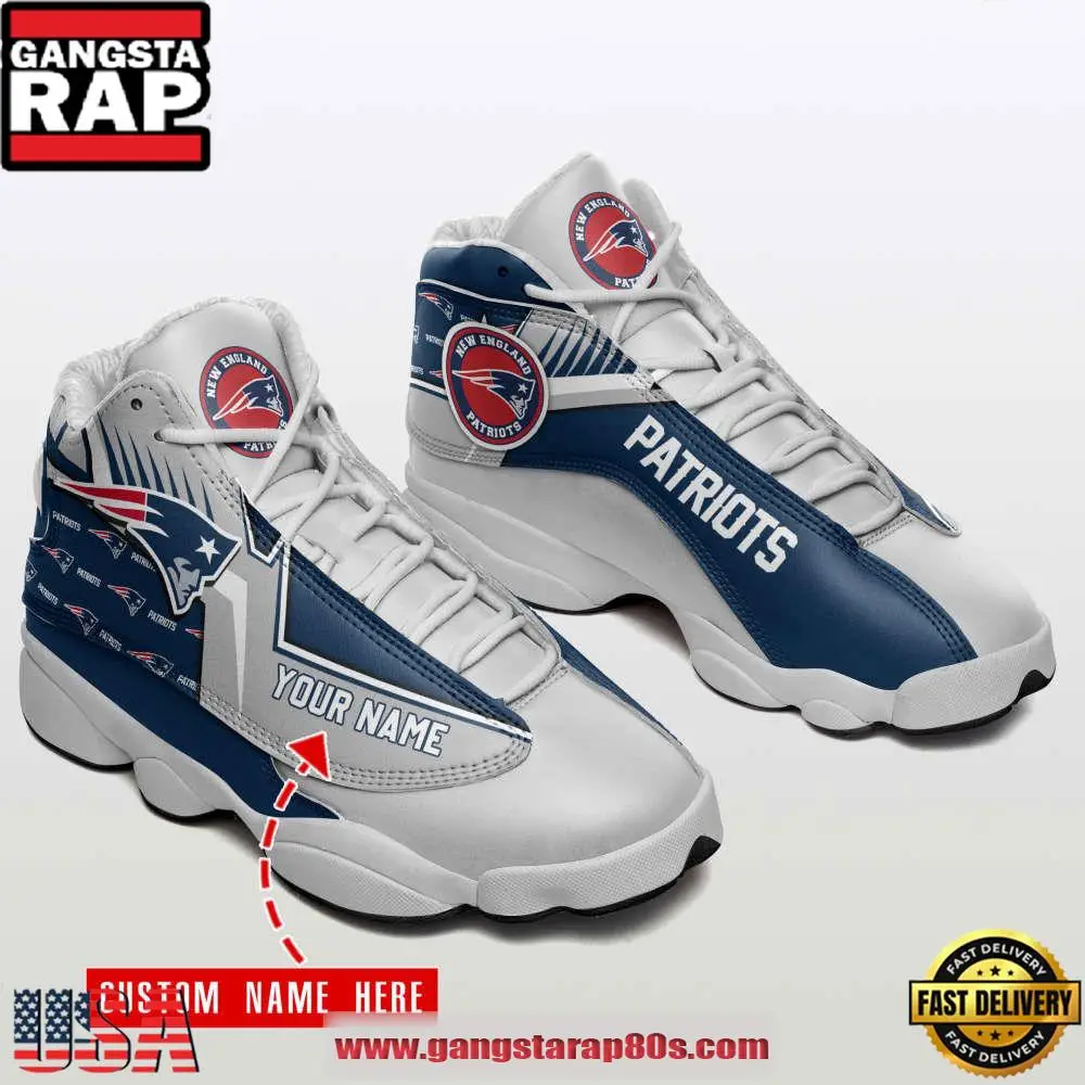 New England Patriots Custom Name Air Jordan 13 Sneakers Shoes