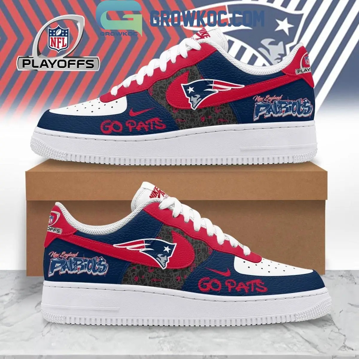 New England Patriots NFL Playoffs Go Pats Air Force 1 Shoes
