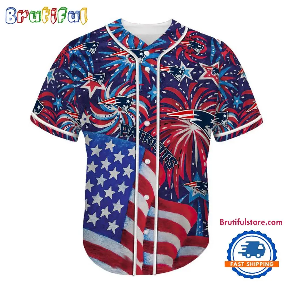 New England Patriots USA Flag Independence Day Baseball Jersey, Sport Team 4th of July Jersey
