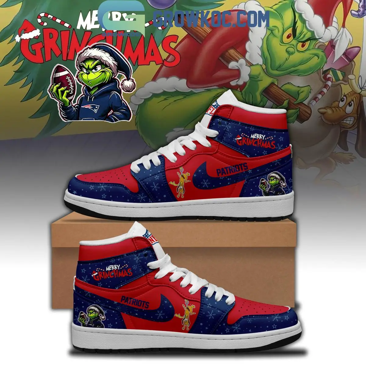 New England Patriots x Merry Grinchmas Air Jordan 1 Shoes