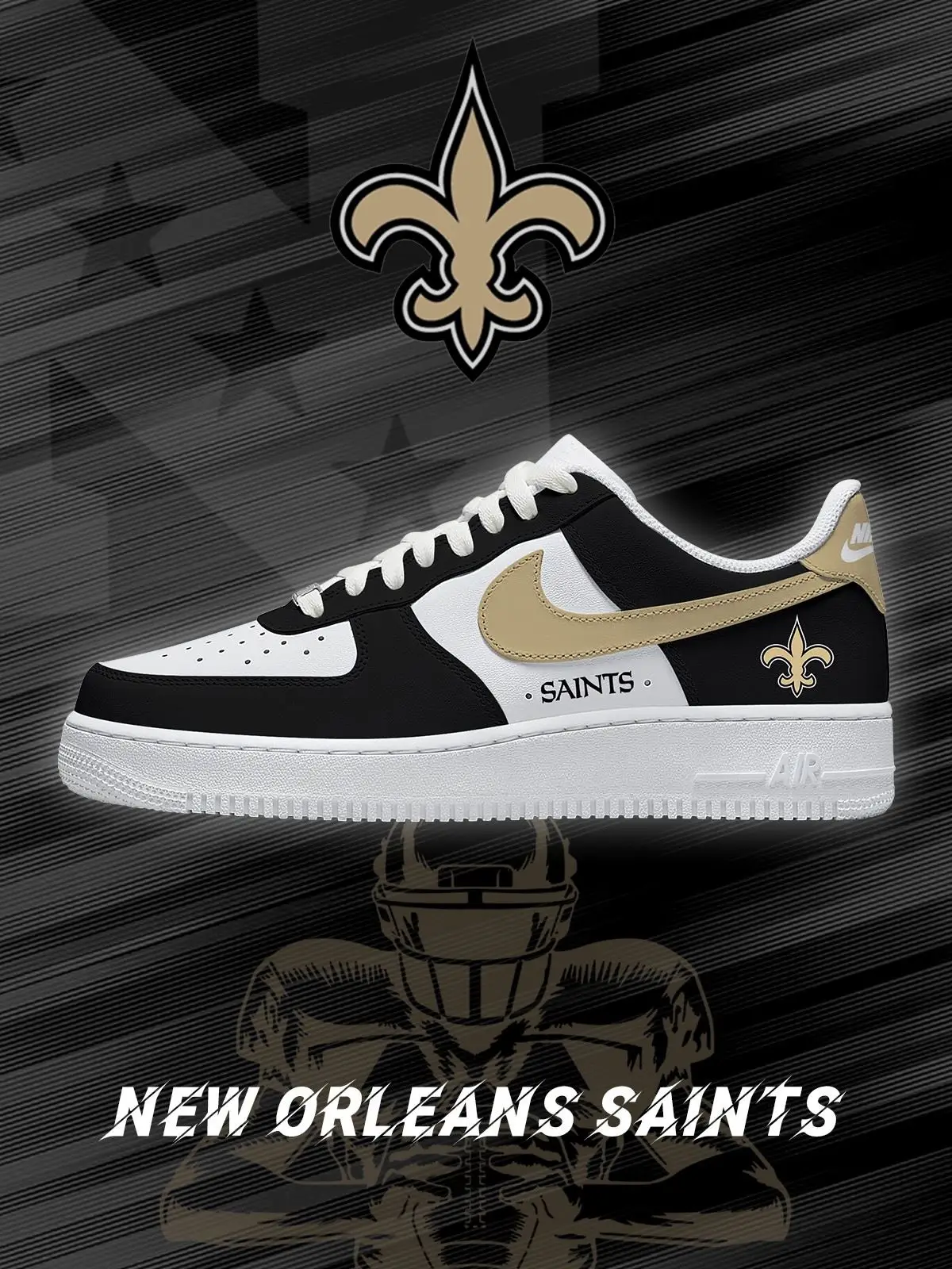 New Orleans Football Custom Air Force 1 Sneakers - NFL Fan Edition | WM27