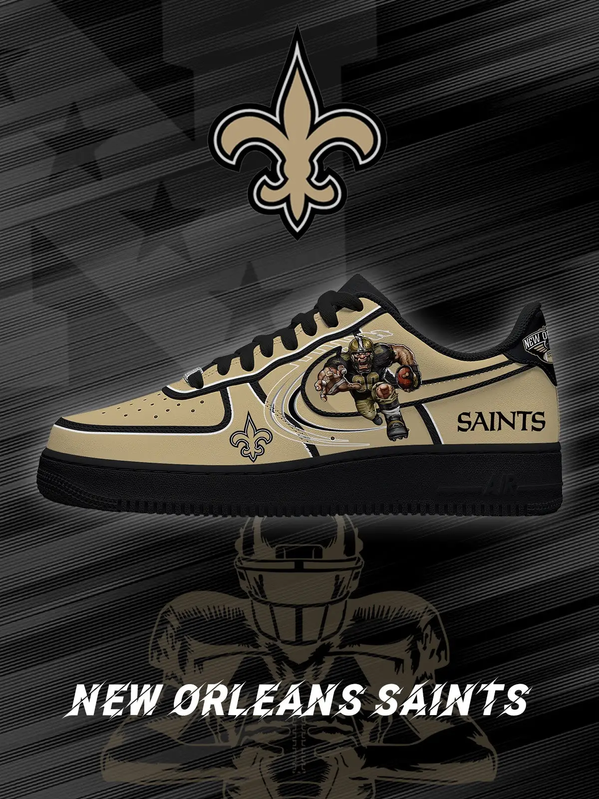 New Orleans Football V.2 Custom Air Force 1 Sneakers - NFL Fan Edition | NE85