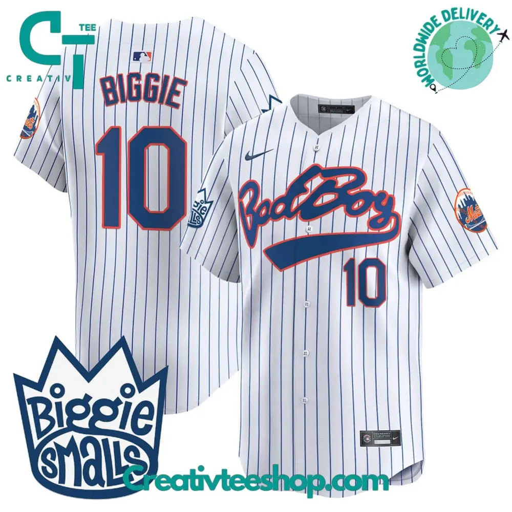 New York Mets Biggie Smalls Bad Boy Pinstripes Baseball Jersey