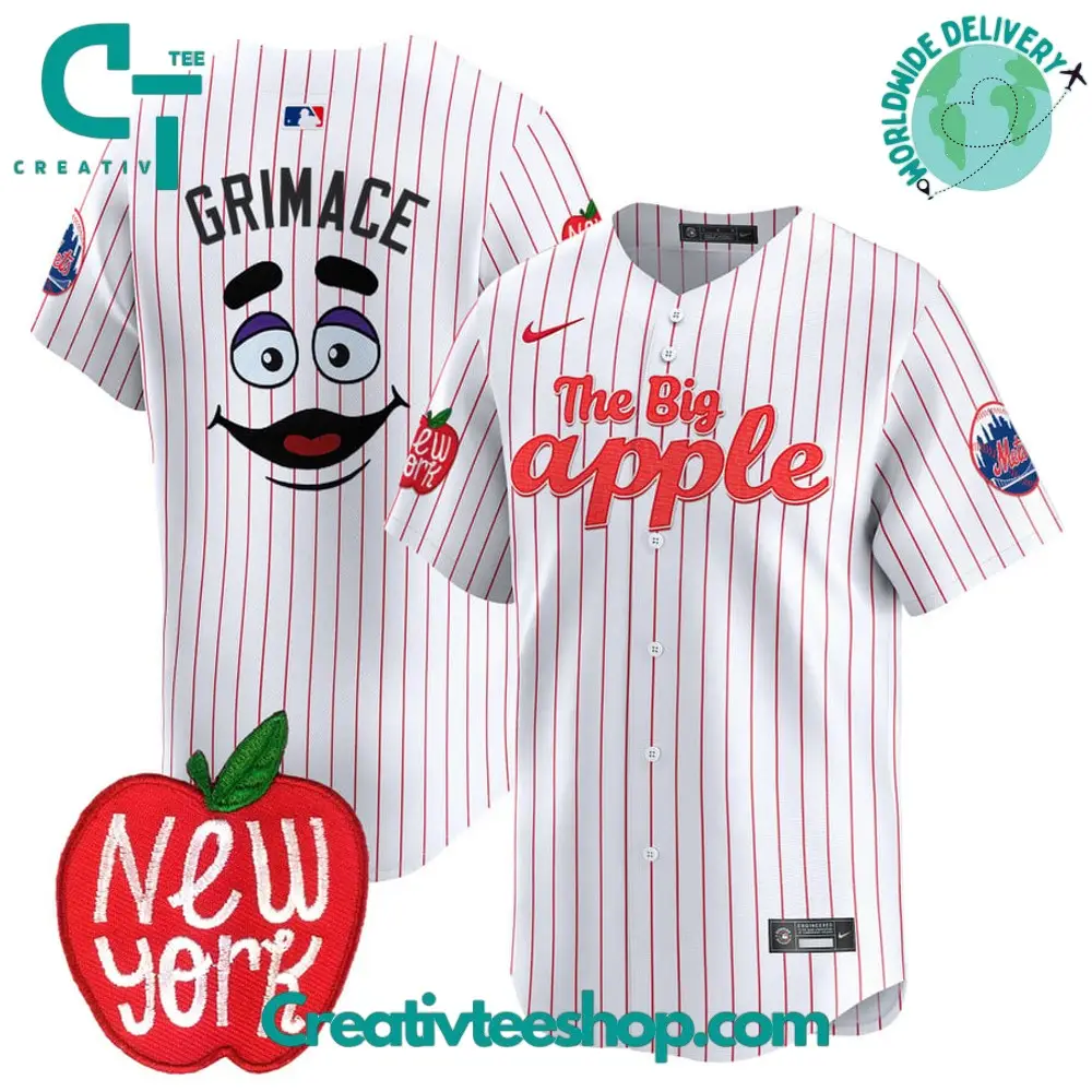 New York Mets The Big Apple Grimace Pinstripes Baseball Jersey
