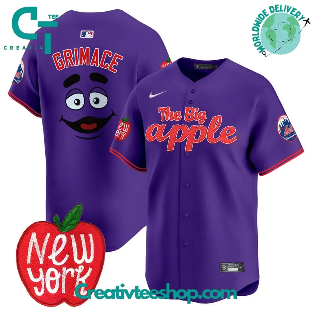 New York Mets The Big Apple Grimace Purple Baseball Jersey