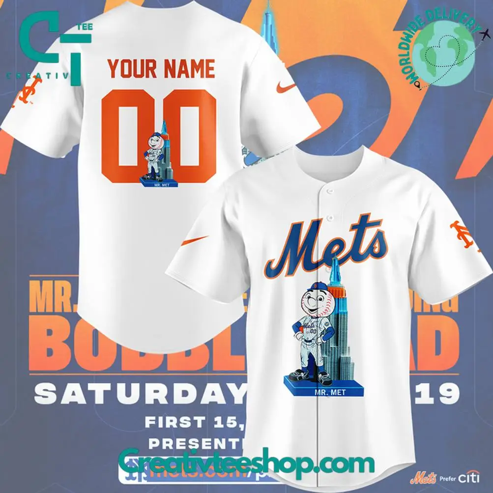 New York Mets X Mr. Met Empire State Building Bobblehead Special Baseball Jersey