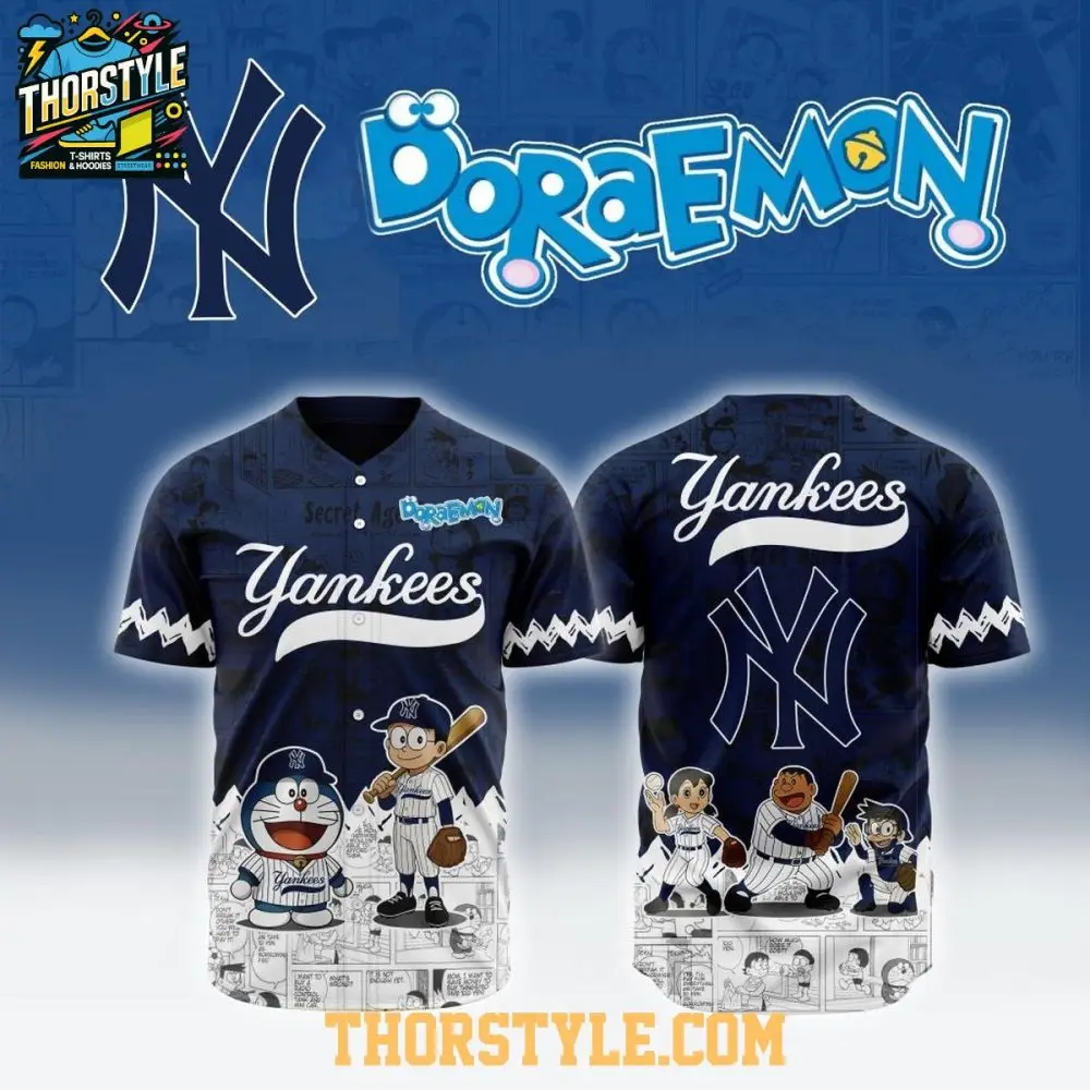 New York Yankees Doraemon 45 Years Of Memories 2025 Baseball Jersey New York Yankees Doraemon 45 Years Of Memories 2025 Baseball Jersey - Image 1