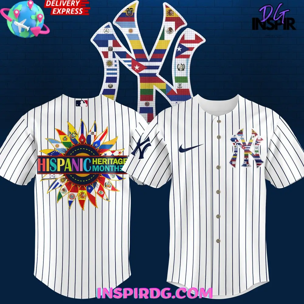 New York Yankees Happy Hispanic Heritage Month 2024 Stripe Baseball Jersey New York Yankees Happy Hispanic Heritage Month 2024 Stripe Baseball Jersey - Image 1