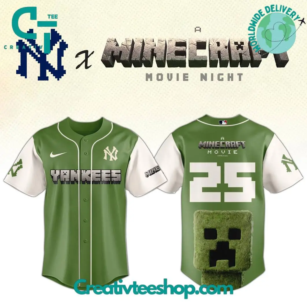 New York Yankees Mlb X Minecraft Movie Special Baseball Jersey New York Yankees Mlb X Minecraft Movie Special Baseball Jersey - Image 1