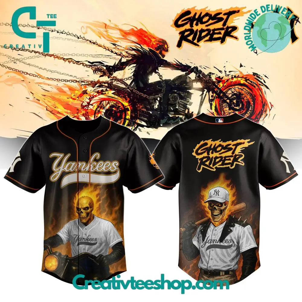 New York Yankees X Ghost Rider Inferno Special Edition Baseball Jersey New York Yankees X Ghost Rider Inferno Special Edition Baseball Jersey - Image 1