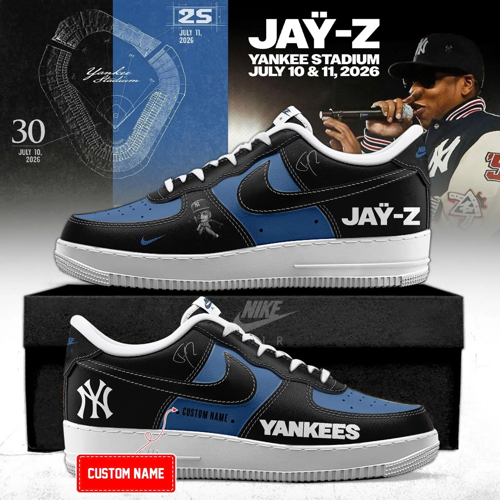 New York Yankees x Jay-Z Hometown Show 2026 Limited Edition Air Force 1 Sneakers | MW96