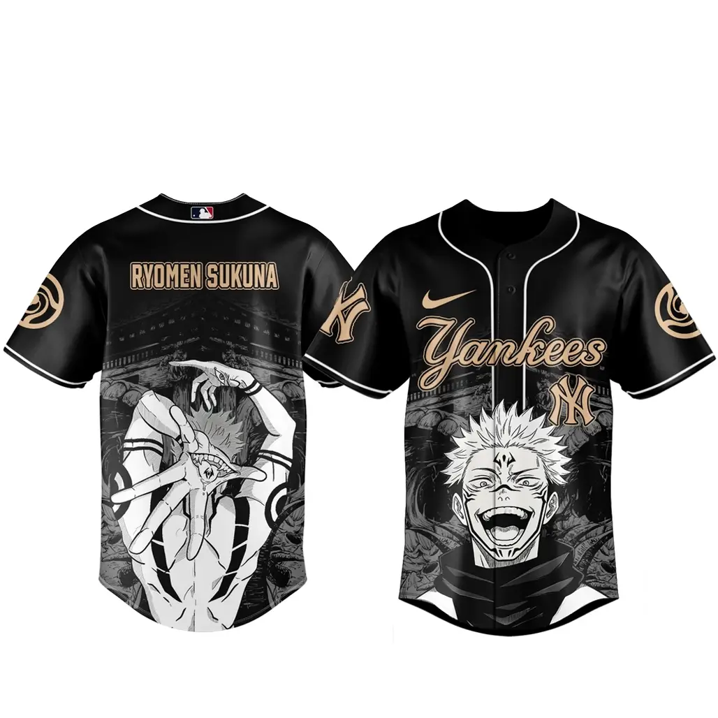 New York Yankees x Jujutsu Kaisen Night 2026 Ryomen Sukuna Black Baseball Jersey - Tazila