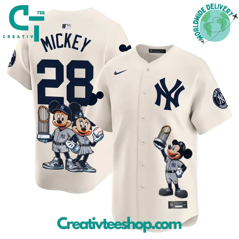 New York Yankees X Mickey Mouse Cream Baseball Jersey