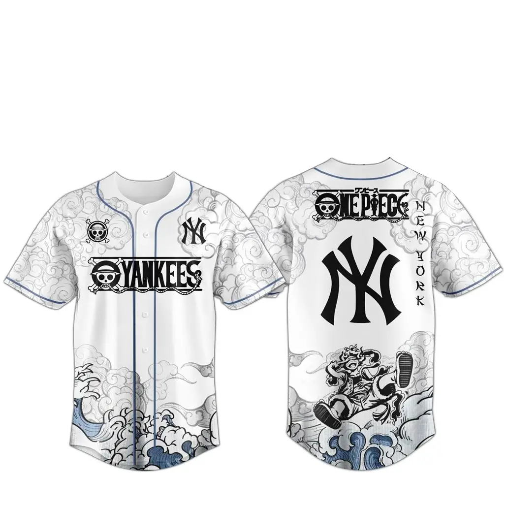 New York Yankees x One Piece 2026 Luffy The Gear 5 Baseball Jersey - Tazila