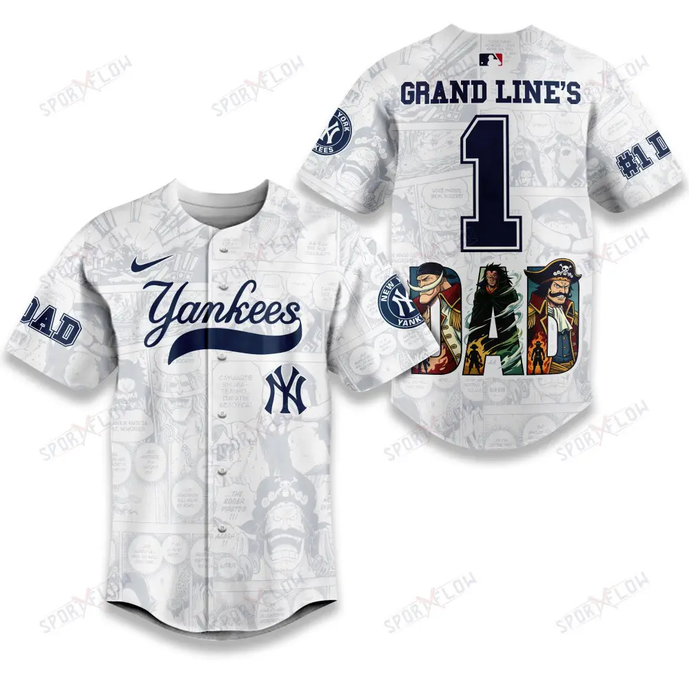 New York Yankees X One Piece Grand Line'S #1 Dad Custom Baseball Jersey