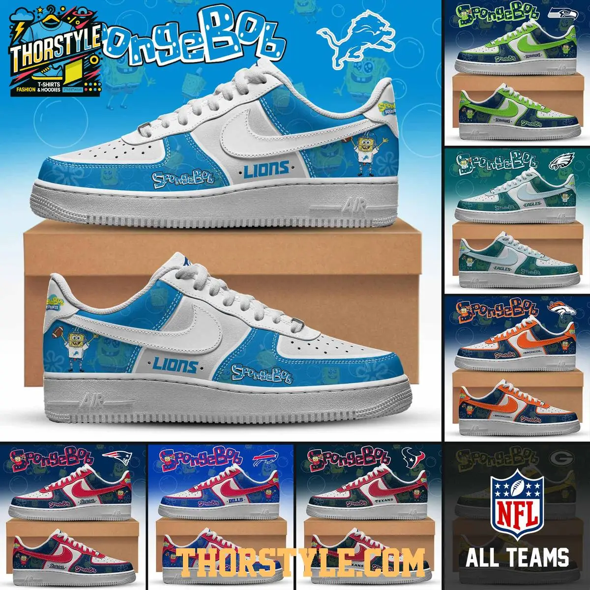 NFL All Team SpongeBob 2025 Christmas Movie Personalized Air Force 1 Shoes