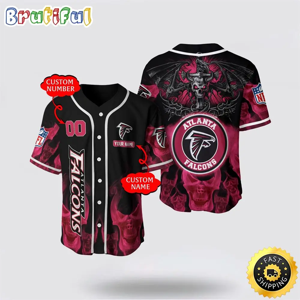 NFL Atlanta Falcons Baseball Jersey 3D Personalized Skull Customization Options Available NFL Atlanta Falcons Baseball Jersey 3D Personalized Skull Customization Options Available - Image 1