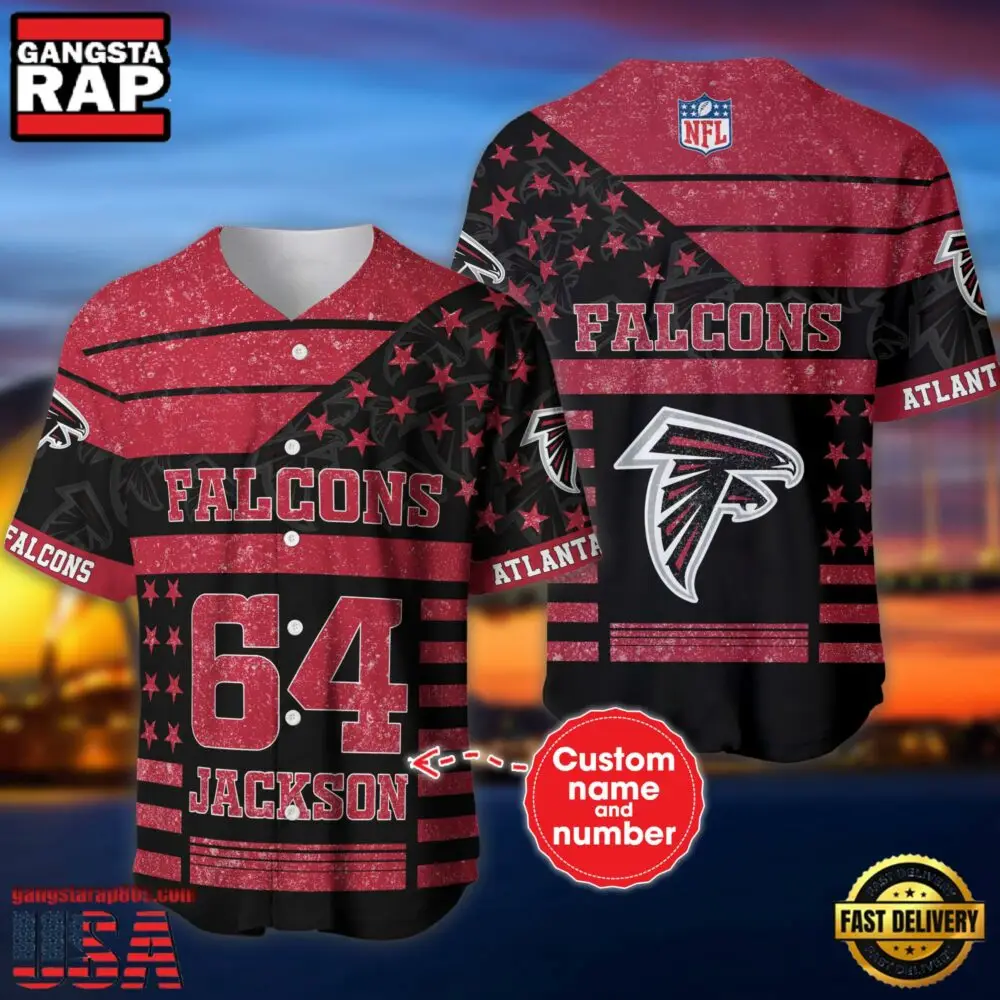 NFL Atlanta Falcons Custom Name Number Name Number American Flag Baseball Jersey Shirt