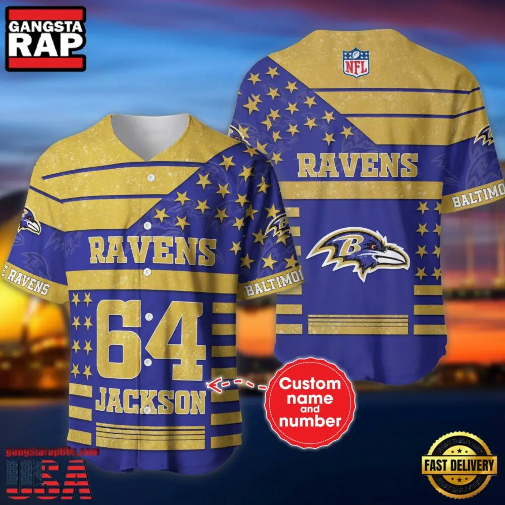 NFL Baltimore Ravens Custom Name Number Name Number American Flag Baseball Jersey Shirt