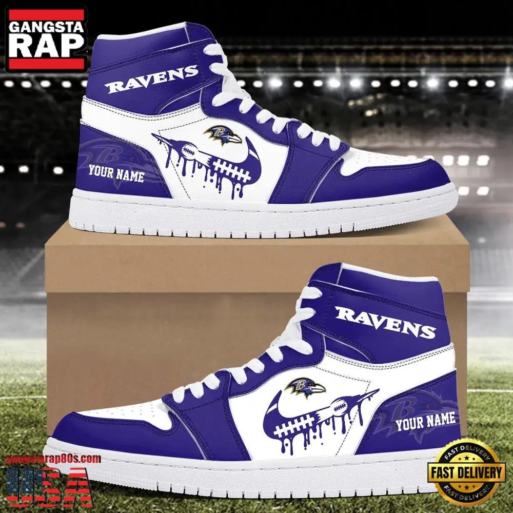 NFL Baltimore Ravens Grunge Style Custom Name Air Jordan 1 Running Sneakers Shoes