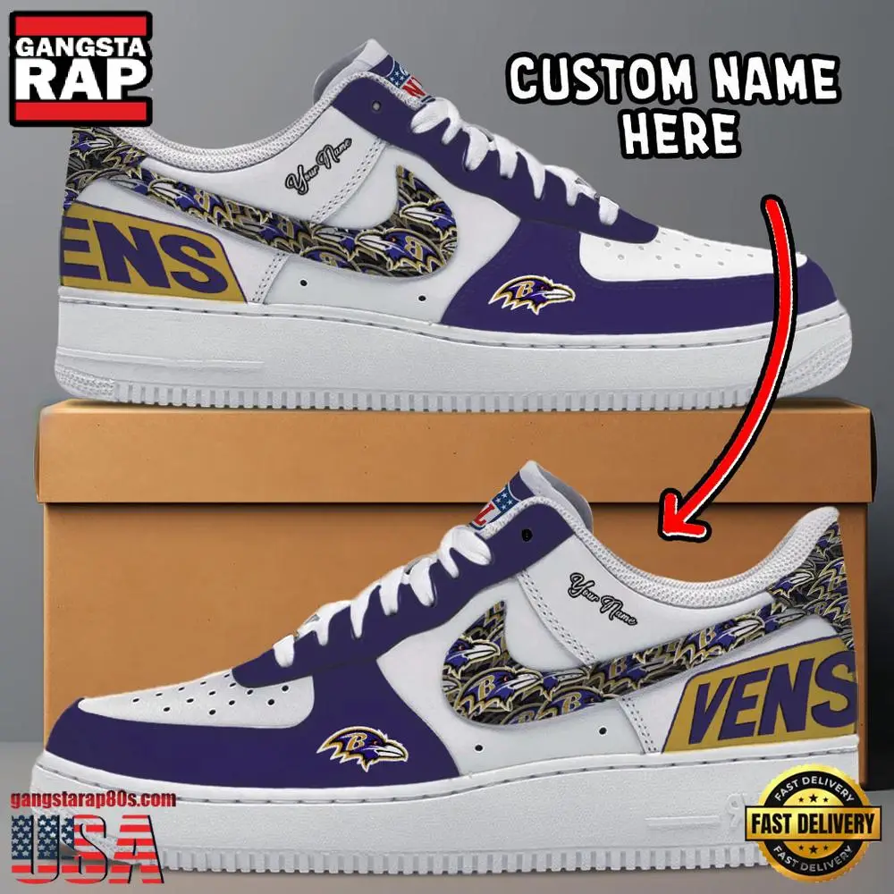 NFL Baltimore Ravens Logo Team Design Custom Air Force 1 Shoes NFL Baltimore Ravens Logo Team Design Custom Air Force 1 Shoes - Image 1