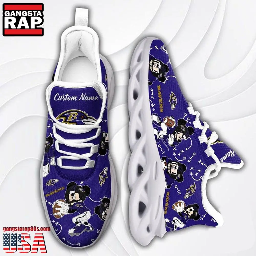 NFL Baltimore Ravens Mickey Mouse Custom Name Max Soul Shoes Running Sneakers
