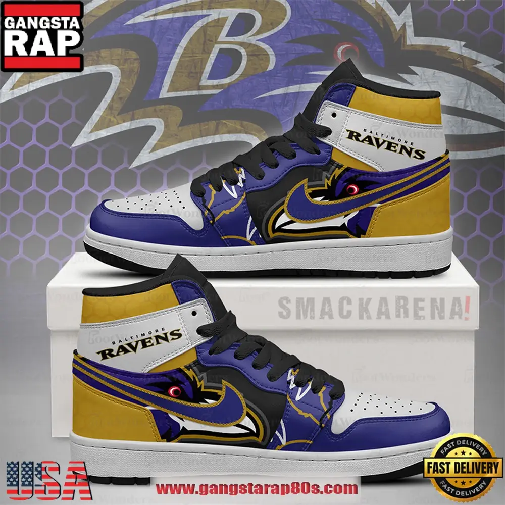 NFL Baltimore Ravens Trending Football Sneakers Nike Air Jordan 1 Shoes