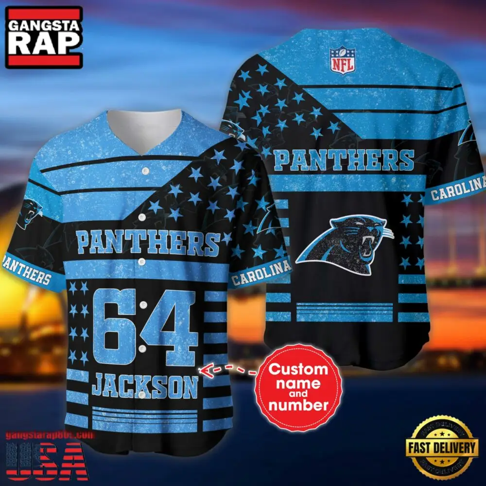 NFL Carolina Panthers Custom Name Number Name Number American Flag Baseball Jersey Shirt